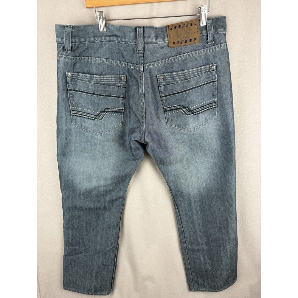 Old Skool Jeans Men 38x31 Denim Blue Straight Leg Y2K Skater Hip-Hop Embroidered